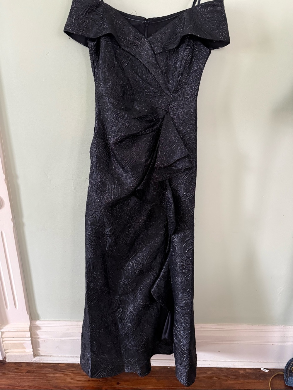 Xscape Black Off-Shoulder Textured Ruffle Gown - Picture 6 of 8